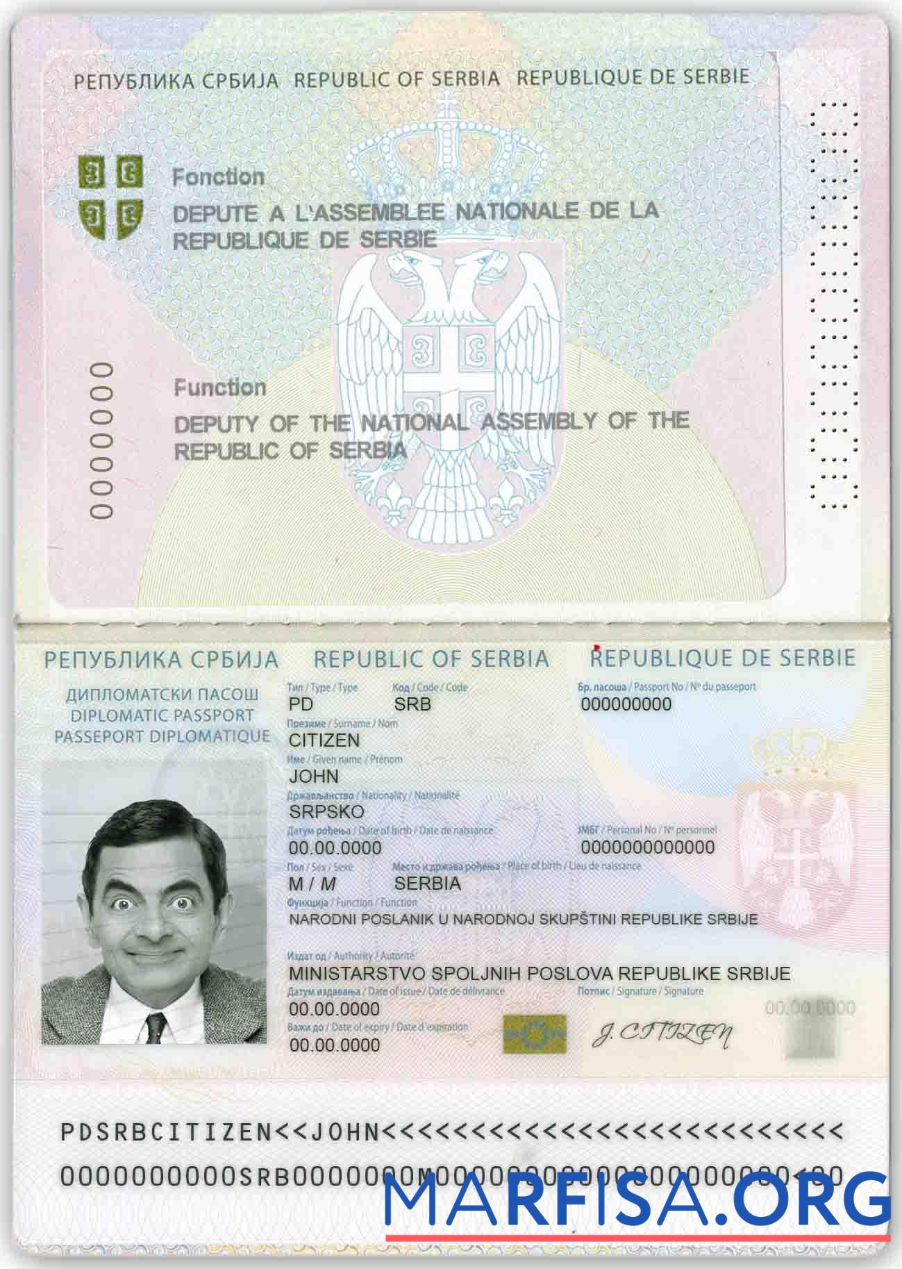 Downloadable Serbia diplomatic passport (2008 2016) example